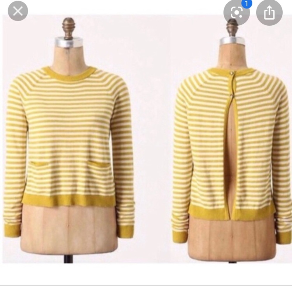 Anthropologie Yellow and Cream Striped Crewneck Sweater